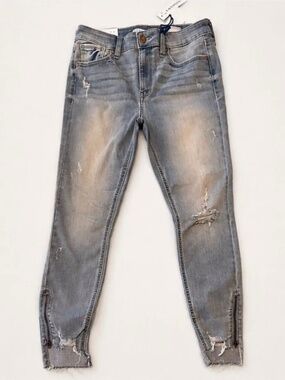Jeans Eunina Sz 7Light Washed Distressed Skinny High-Rise with Zippered Ankles